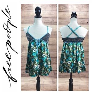 💕SALE💕Free People Green Blue Lacey Silk Tank Top